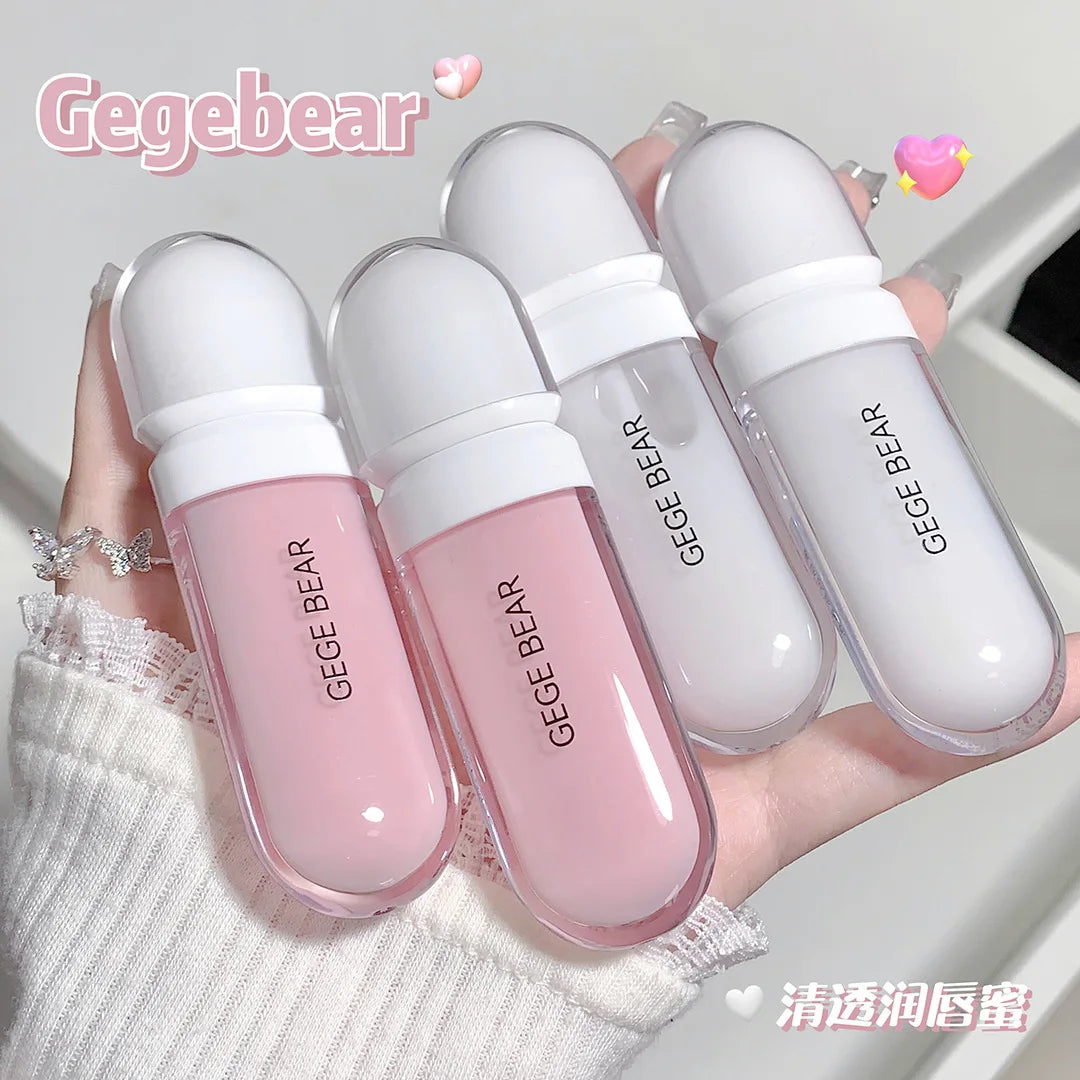 Gege bear Cute Mirror Water Lip Gloss  Glaze Transparent Glass  Oil Waterproof  Cosmetics Moisturizer  Plumber