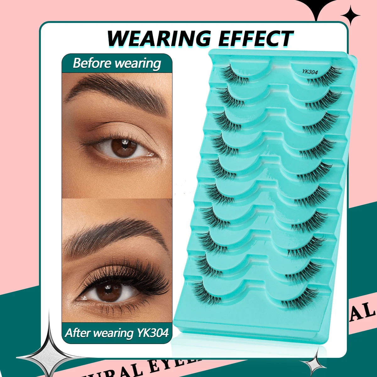 3D Mink Lashes 3/10 Pairs Cat Eye Half Lashes Natural Long False Eyelashes Strip Makeup Soft Fake Eyelash Extension Make Up Tool